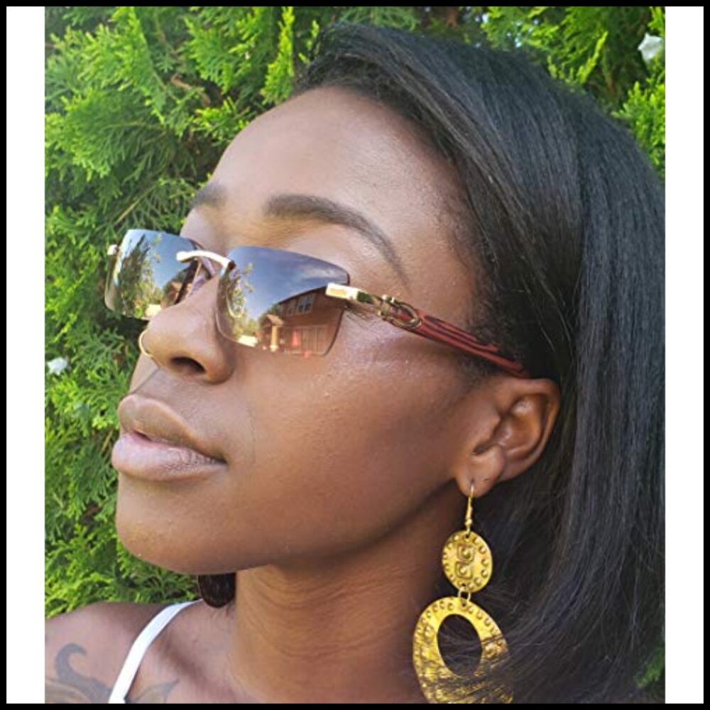 Slim Rimless Rectangular Aviator Sunglasses Metal… - image 7